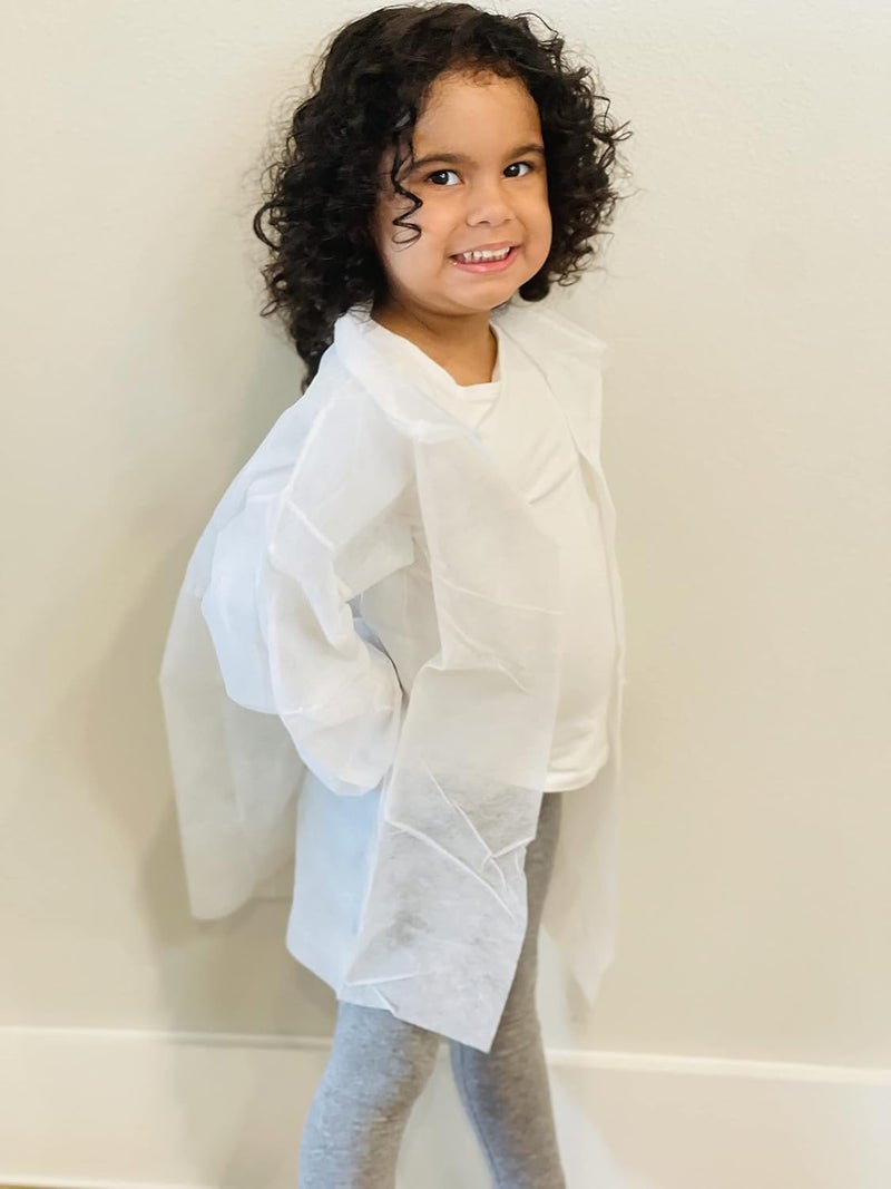 Mr Disposable Disposable Children's Lab Coats, White, No Snaps, Elastic Wrist, Single Collar, Size Medium(7/8) Pack of 10 - Image 4